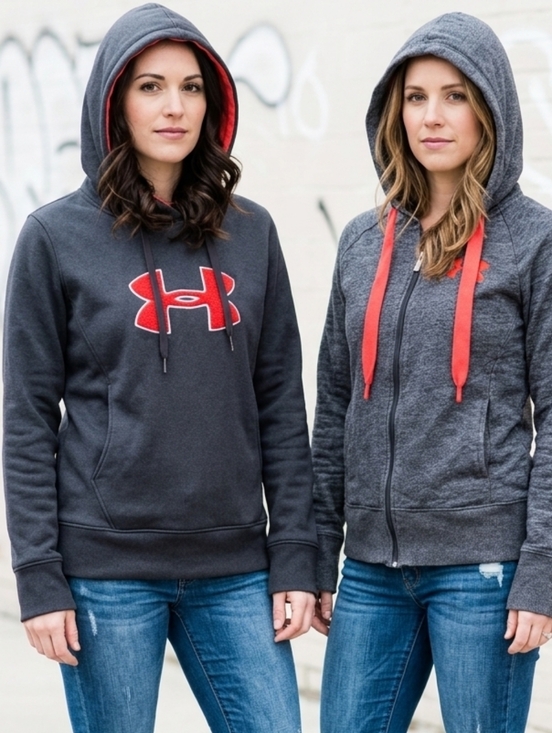 Under Armour Tops - 2 Under Armour⚒Y2K Charcoal Pullover➕Zip-up Hoodies-bright PINK/RED Logos Sz S/M